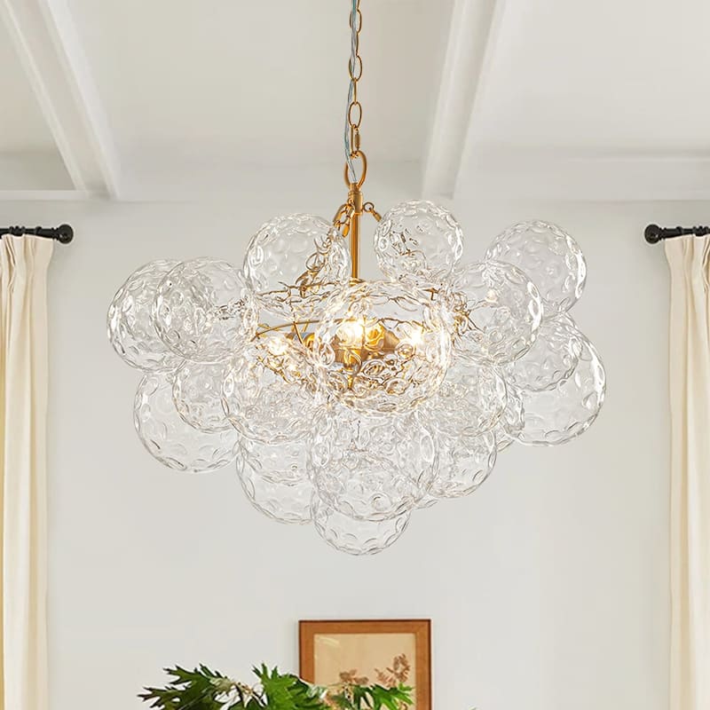 Luxury Brass Hammered Water Glass Globe Cluster Bubble Chandelier