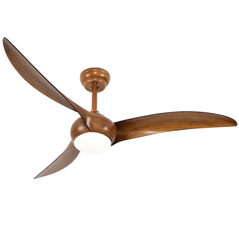 Sofucor 52" Solid Wood/ABS Noiseless Ceiling Fan with Dimmable Light Optional and Remote, 6-Speed Reversible, Smart Optional - Non-Smart-With lights - Brown wood grain ABS Blades