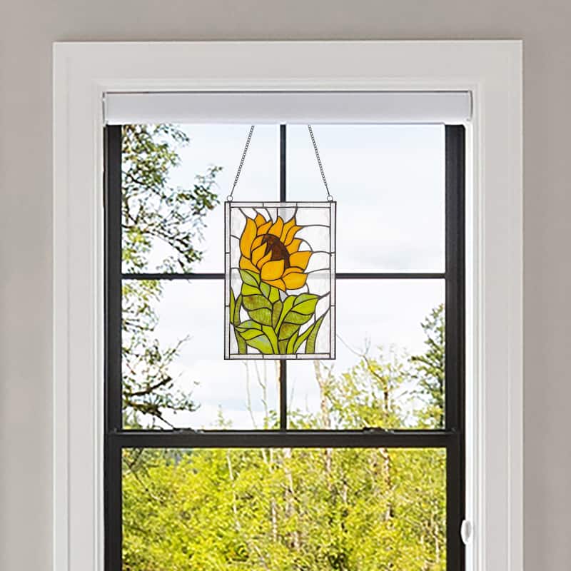 Single Sunflower River of Goods Stained Glass Vertical Window Panel