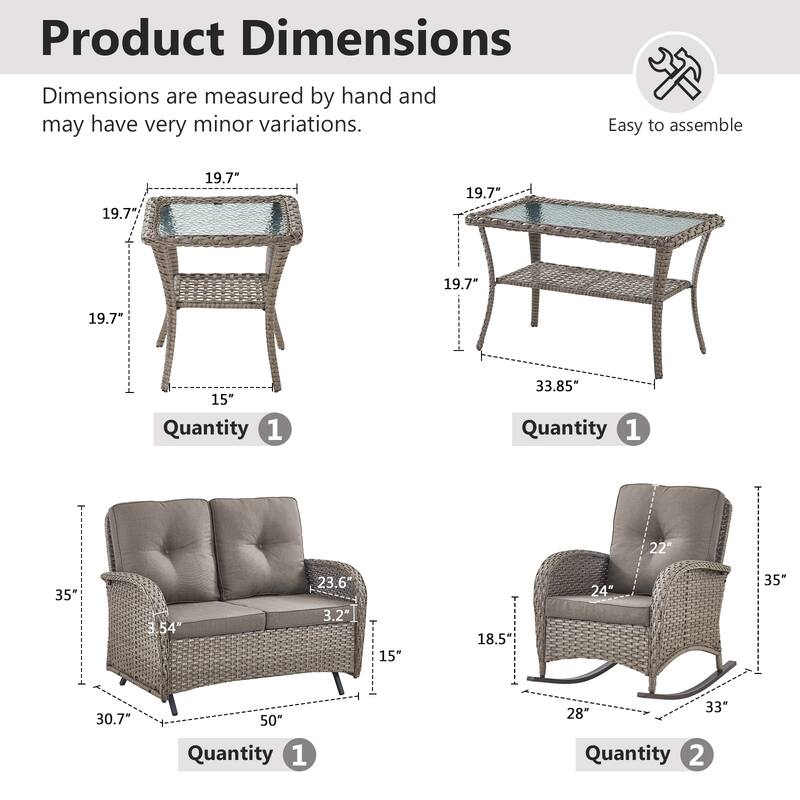 Gymojoy Outdoor Wicker Patio Furniture Loveseat Glider & Chair Set Weather-Resistant