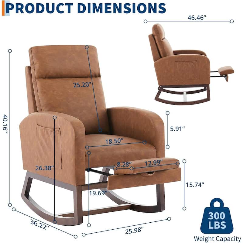 Nursery Rocking Chair with Foot Rest for Mom Nursery, Rocker Glider Chair with High Backrest