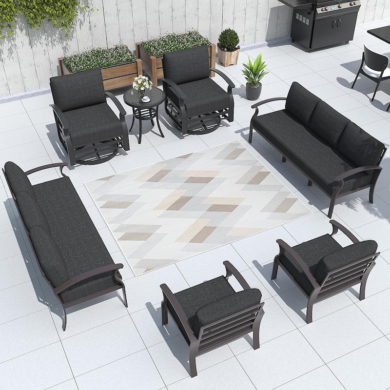 Kullavik Aluminum Outdoor Patio Furniture with Curved Armrests & Firepit Table
