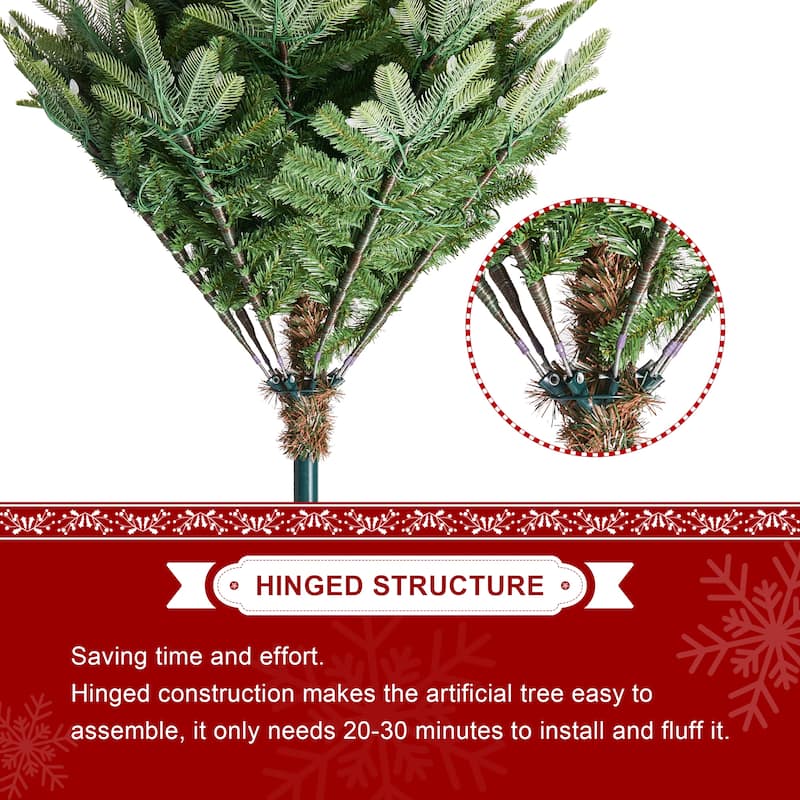 Glitzhome 7.5ft/9ft Pre-Lit Evergreen Slim Fir Artificial Christmas Tree With Strawberry Lights