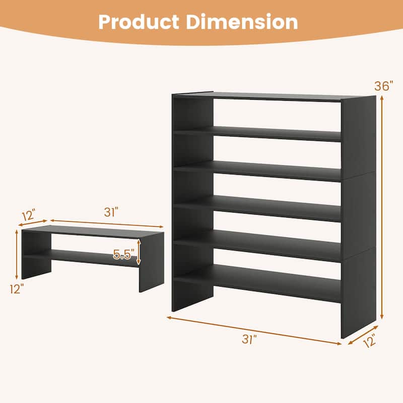 Costway 3 PCS Stackable Shoe Rack 31-Inch Horizontal Organizer 2-tier - See Details