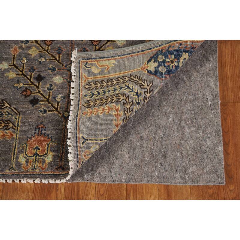 Hand Knotted Oriental 100% Wool Carpet Transitional Floral Greys & Charcoal Oushak Runner Rug - 9' 9'' X 2' 10''