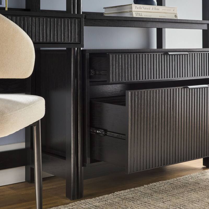 Walker Edison Hutch Desk with 2 Wide Bookcases