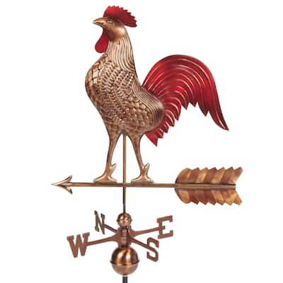 Large Rooster Weathervane - Pure Copper Hand Finished Multi-Color Patina by Good Directions