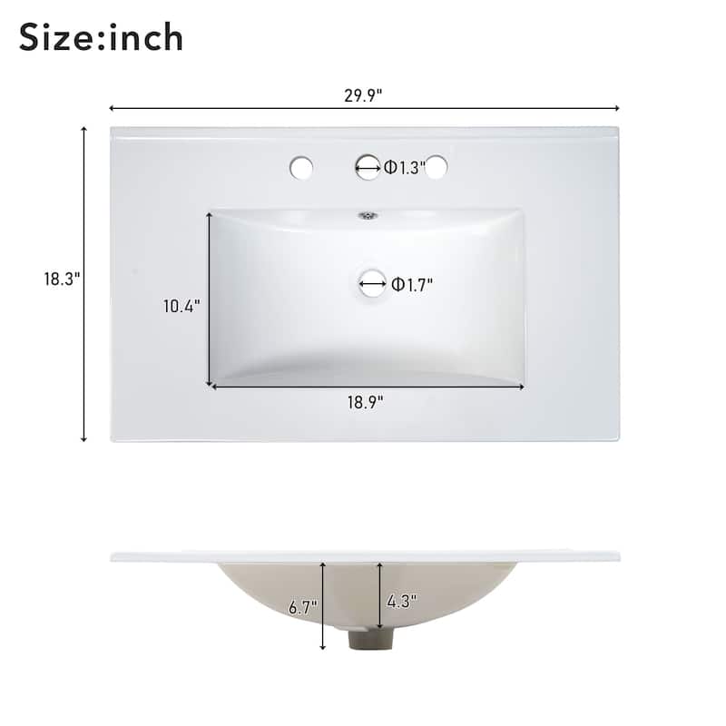 30-Inch Bathroom Vanity with Ceramic Sink, Soft-Close Doors & Ample Storage for Small Bathrooms