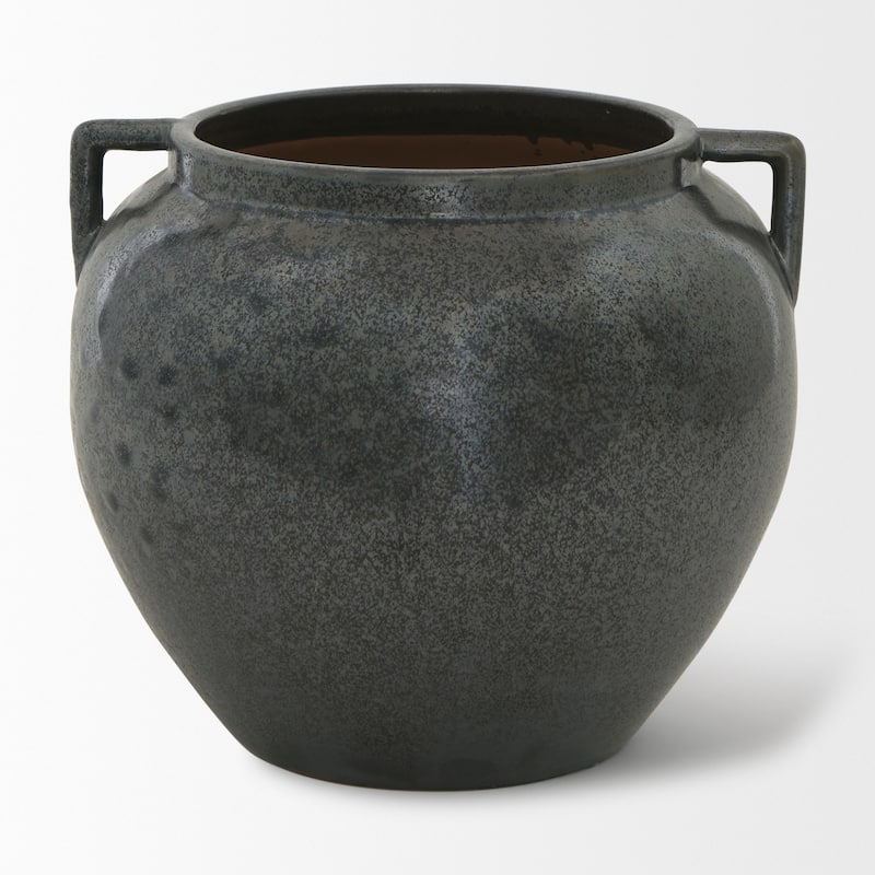 Kora Dark Gray And Brown Metallic Double Ear Vase (9") - 9.4L x 9.4W x 8.5H