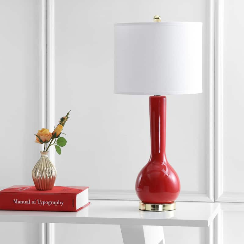 SAFAVIEH Lighting Brigid 31-inch Long Neck Ceramic White Table Lamp (Set of 2) - 14"x14"x30.5" - 14Wx14Dx31H