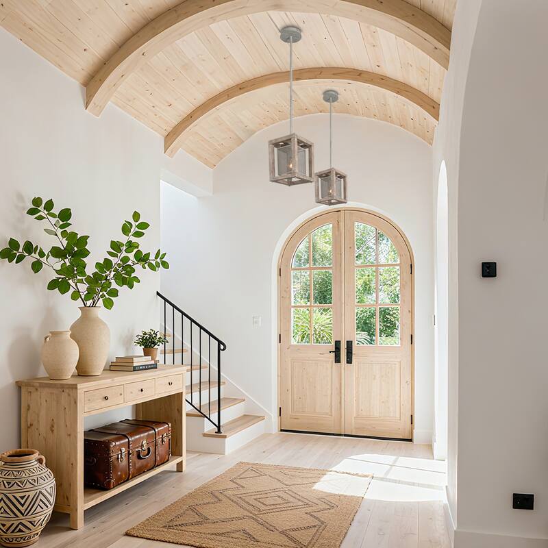 Farmhouse Rustic 1-Light Wood Pendant Light for Kitchen Island Dining Room - L7.9" xW7.9 "xH10.6"