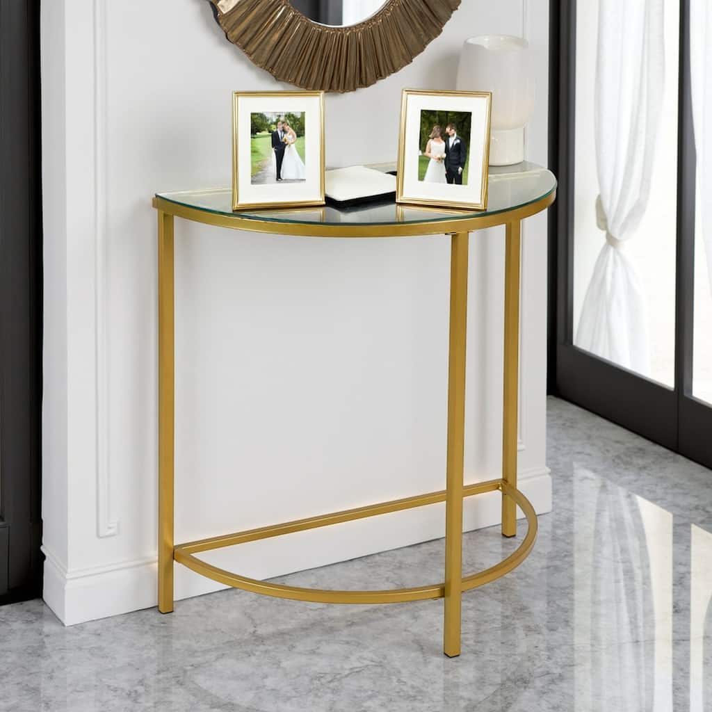 Glass Top Half Round Console Table - 30" - Gold