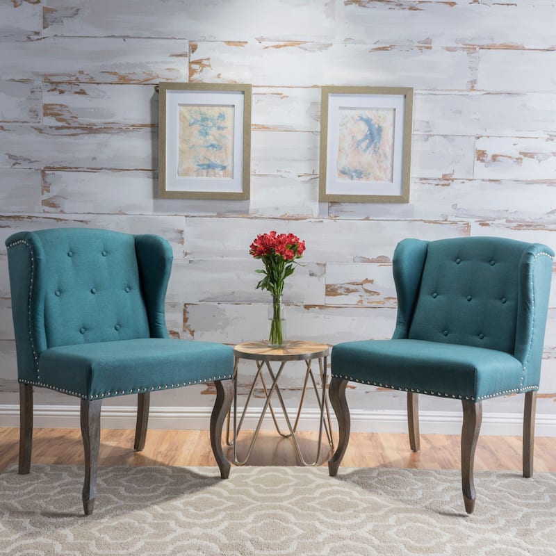 Niclas Wing Back Studded Fabric Accent Chairs (Set of 2) by Christopher Knight Home - Dark Teal