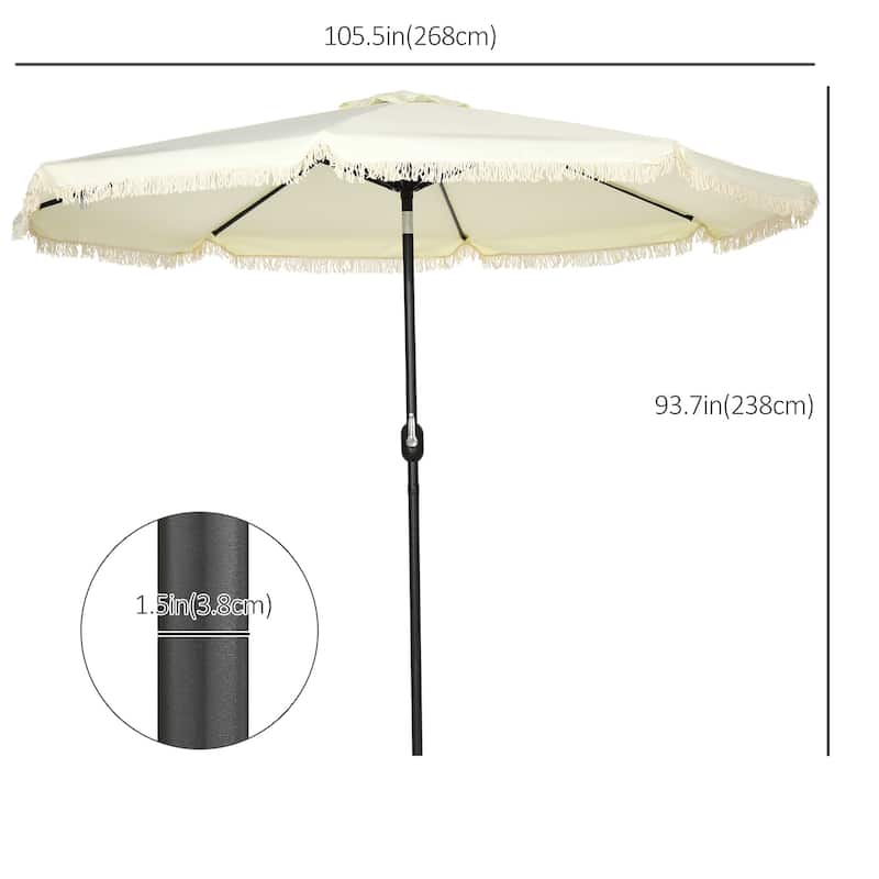 Patio Parasol Outdoor Market Table Umbrella with Button Tilt Crank Tassel and 8 Ribs, for Garden Deck Pool