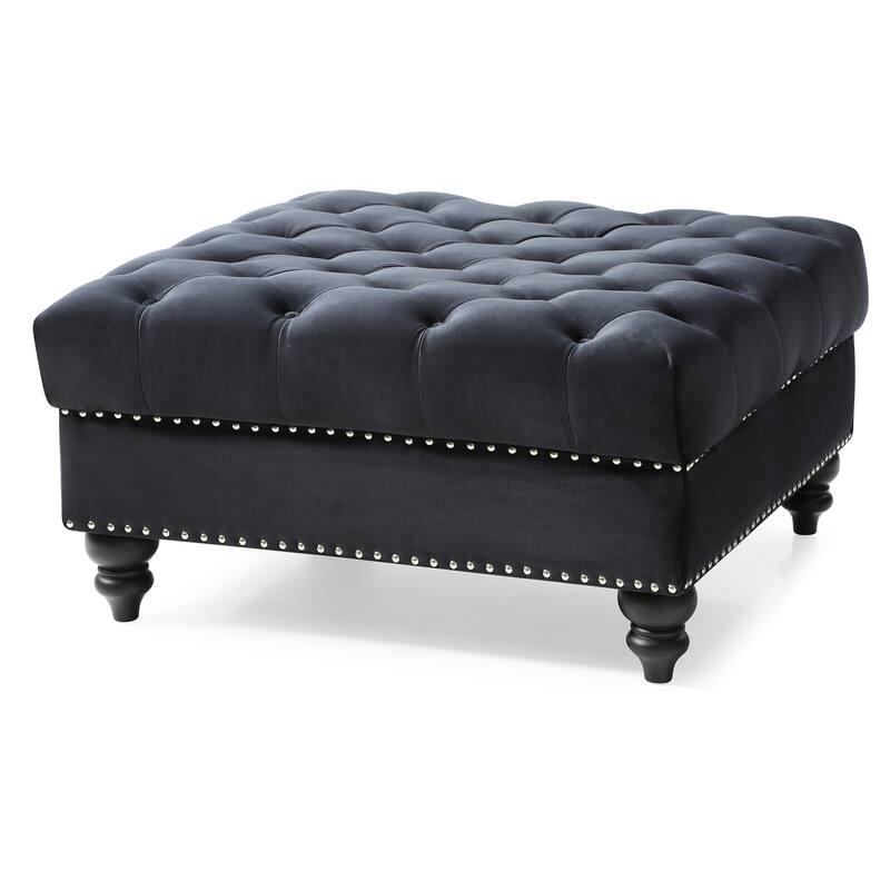 Nailhead Tufted Velvet Ottoman - 35" - Black
