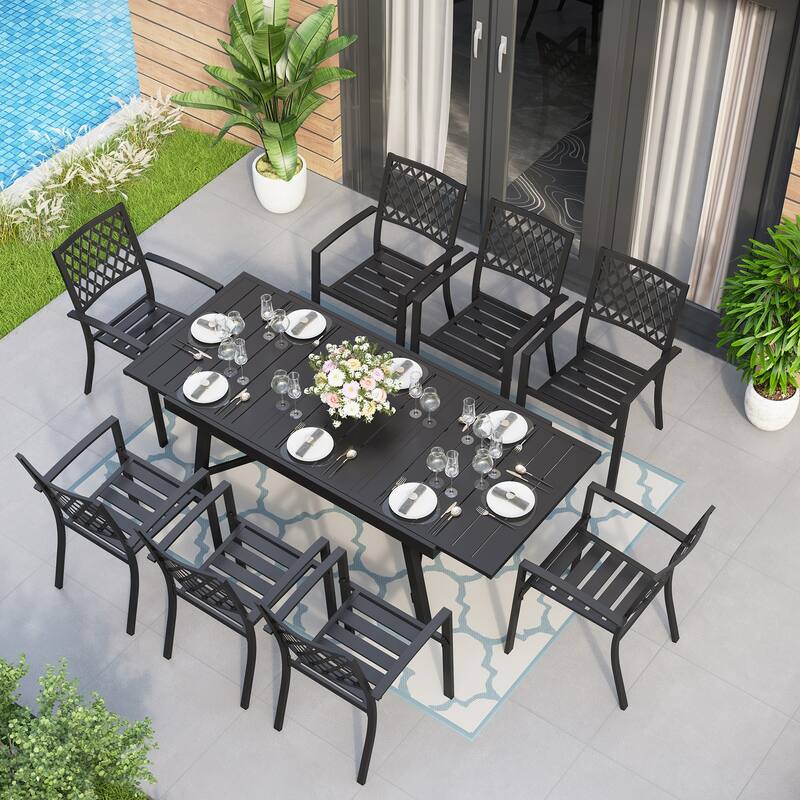 MAISON ARTS Outdoor Patio Dining Set of 7/9 with Metal Expandable Rectangular Dining Table and Metal Chairs