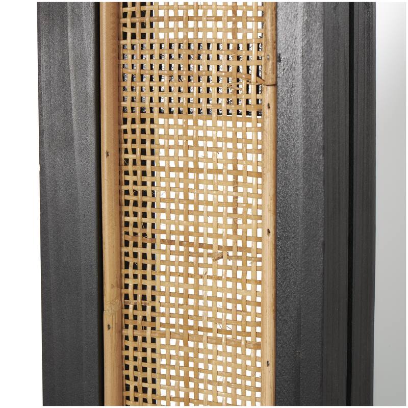 Brown Rattan Room Wall Mirror with Black Accent Frames