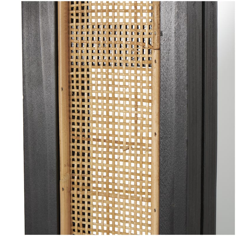 Rattan Wall Mirror with Black Accent Frames - Brown - Roche River Decor