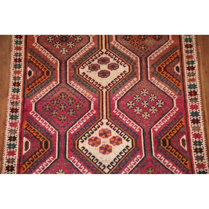 Geometric Bakhtiari Persian Vintage Area Rug Hand-knotted Wool Carpet - 4'2"x 7'3"
