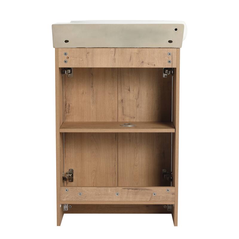 Compact Bathroom Vanity with Sink, Oval Single Ceramic Sink Bathroom Cabinet for Small Bathroom