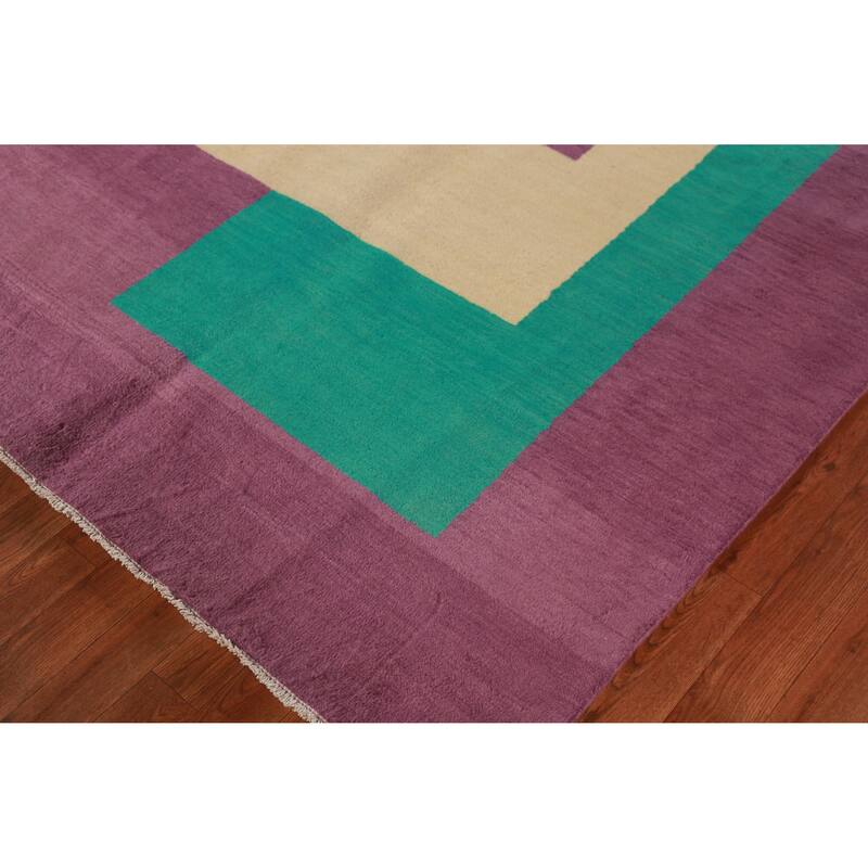 Hand Knotted Oriental 100% Wool Carpet Modern Geometric Purples Gabbeh Area Rug - 7' 3'' X 5' 2''