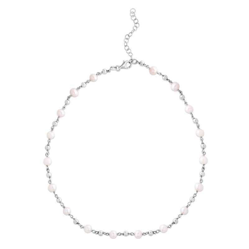 Curata 925 Sterling Silver 18" Alternating Freshwater Pearl and Bead Chain Necklace (Lobster)