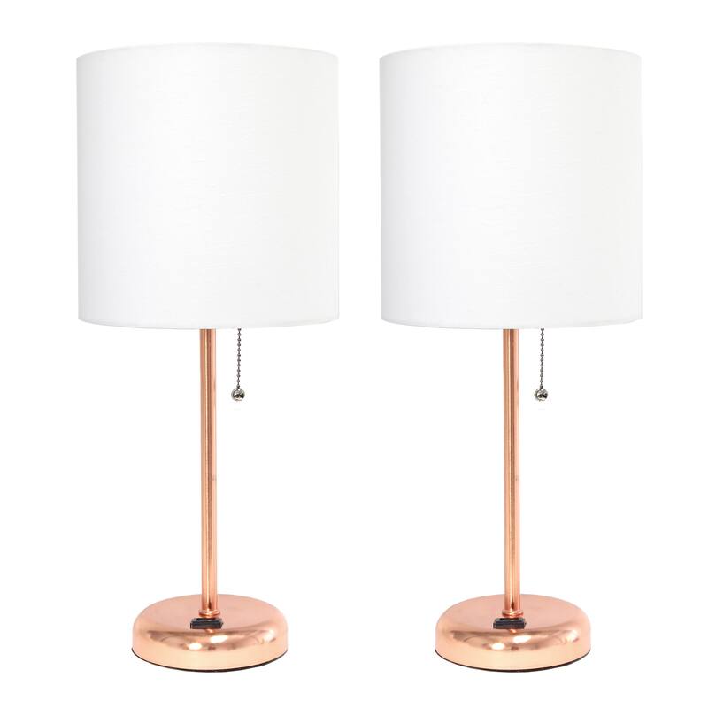 Simple Designs 19.5" 2 Pack Table Desk Lamp Set with Charging Outlet - 19.50 - Rose Gold/White Shade