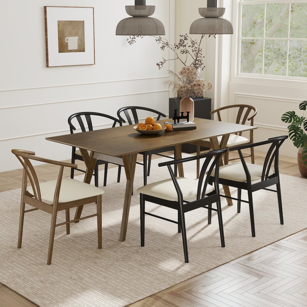 Roundhill Furniture Lavin Modern 7-Piece Dining Set, Wood Dining Table with 6 Curved Back Chairs