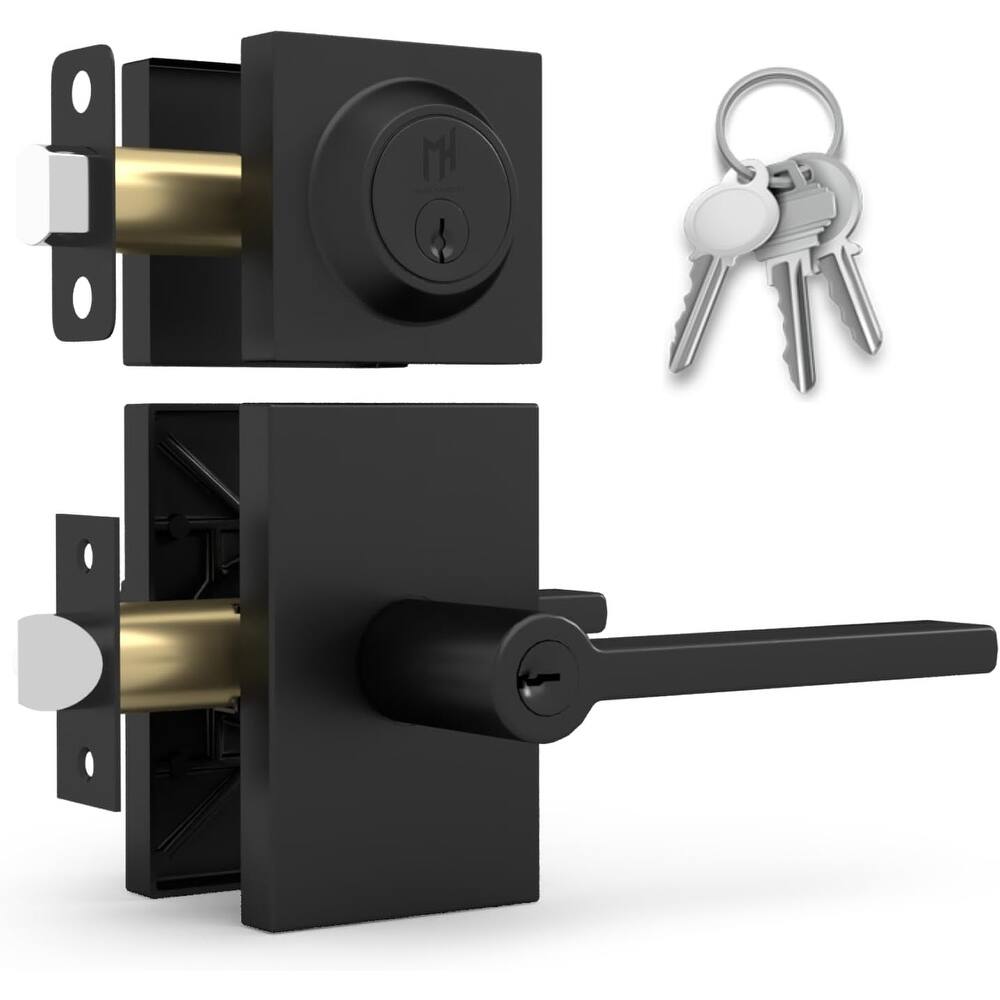 Mega Handles Modern Entry Door Handle & Deadbolt Lock Set – Glamor Lever Combo, Keyed Door Lever, Interior & Exterior Doors