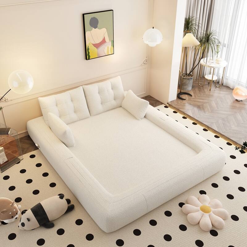 3-in-1 Teddy Fabric Foam-Filled Sleeper Sofa Bed