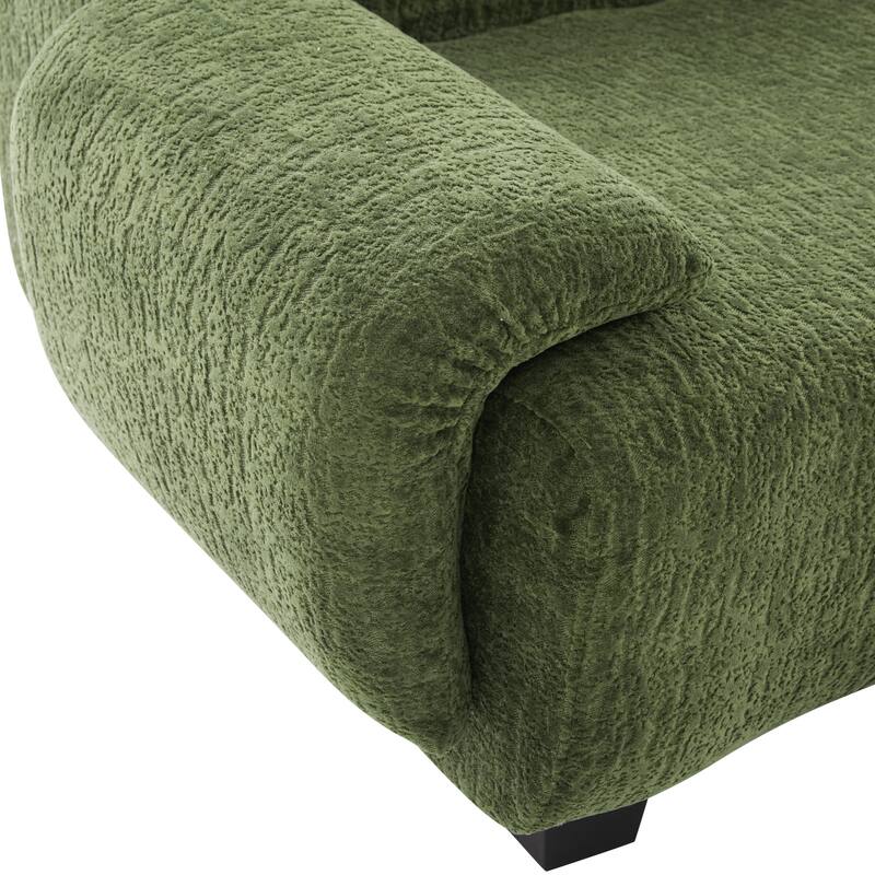 3-Seater Sofa Chenille Upholstered Couch Fully Compressed Design Sofa with Arc-shaped Armrests for Living Room, Apartment