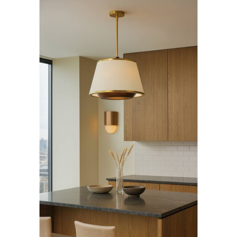 Varaluz Desert Flyer 3-Light Convertible Pendant/Semi-Flush - Satin Brass/Medium Walnut