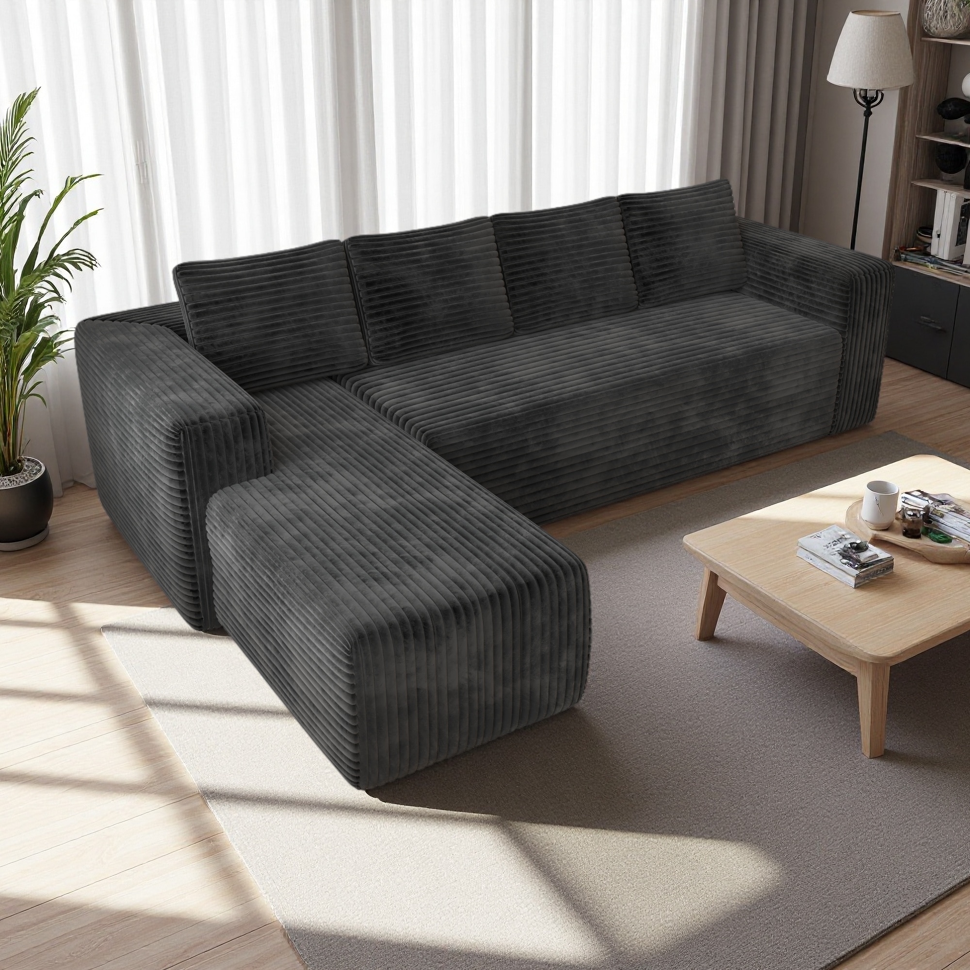 104.33" Corduroy L-Shaped 3-Seat Sectional Sofa with Left Chaise and Memory Foam