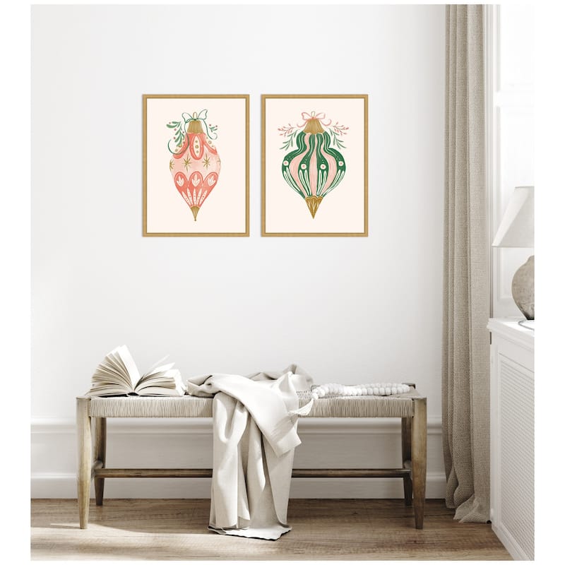 Kate and Laurel Sylvie Holiday Ornament Collection - 2 Piece Framed Canvas Art Set by Jill Labieniec