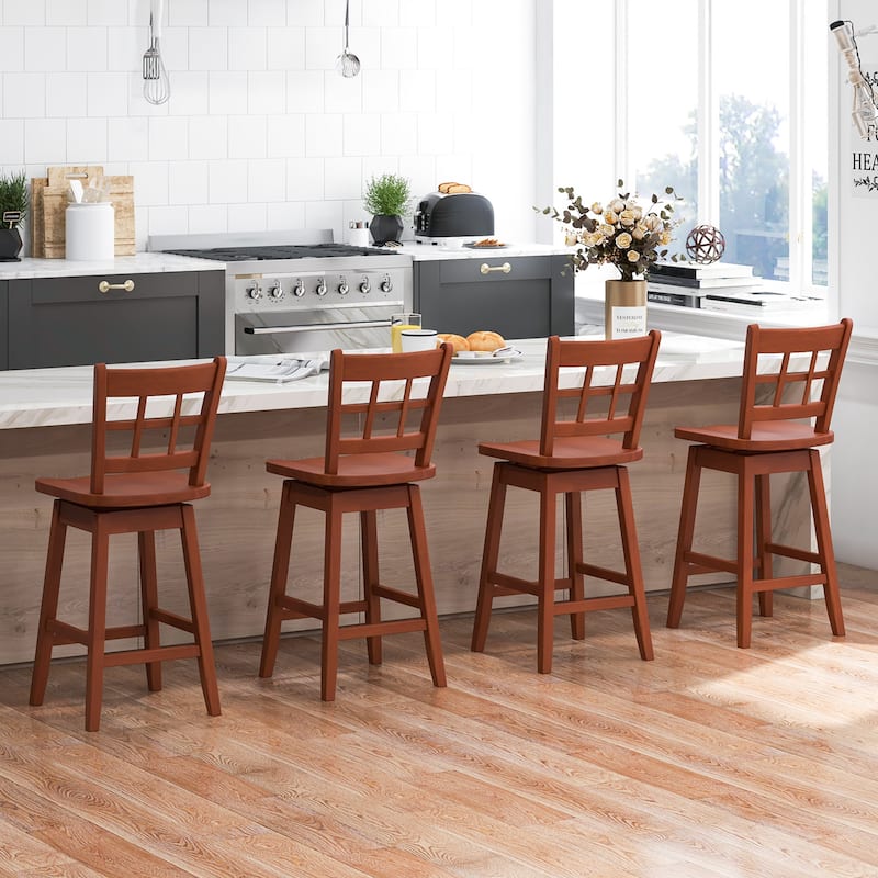 Gymax 4PCS 24.5 Inch Counter Height Bar Chairs Swivel Bar Stools w/