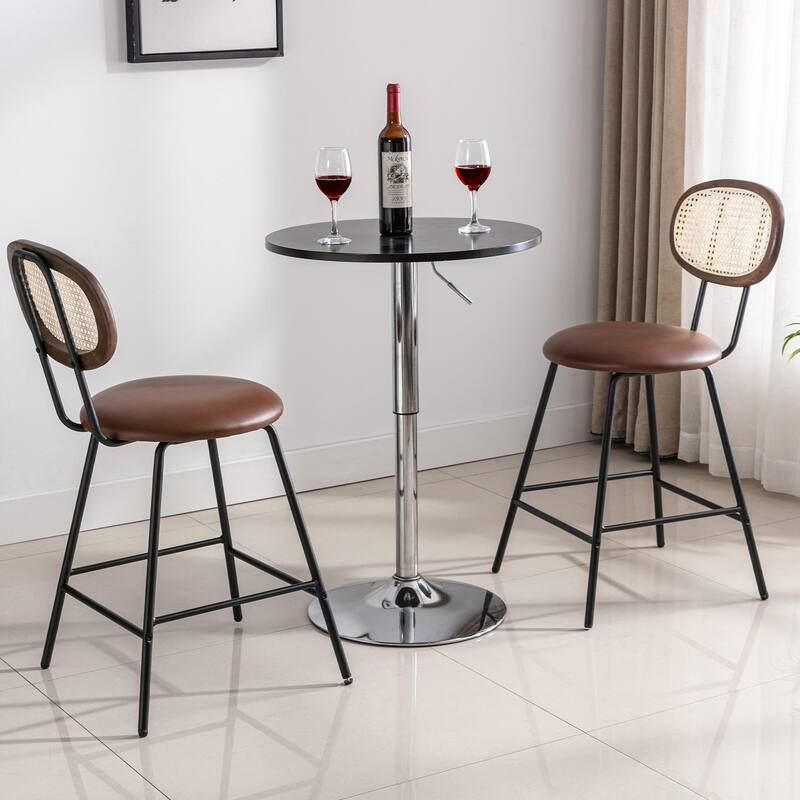 Counter Stools Set of 4, Metal Counter Height Barstools for Home, Faux Leather Counter Stool with Rattan Backrest