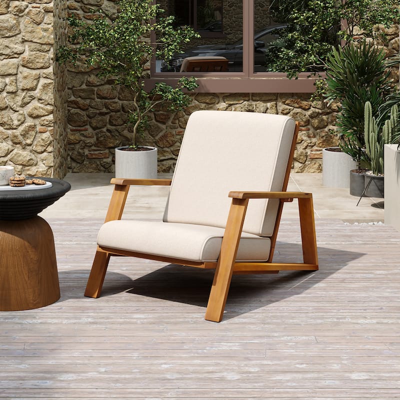 Paloma Acacia Wood Outdoor Club Chair with Cushion by Christopher Knight Home - Teak + Beige