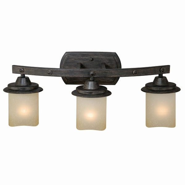slide 2 of 8, Halifax 3-Light 22.5 in. W Black Walnut Rustic Bathroom Vanity Lighting Fixture, Creme Glass Shade, Dimmable, LED Compatible 22.5-in W x 8.75-in H x 8.25-in D - Black Walnut