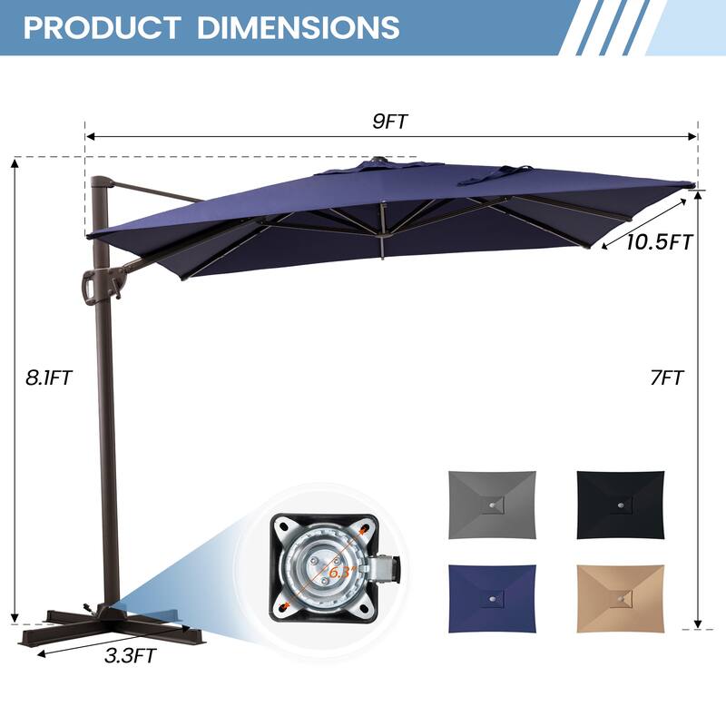 9 FT x 10.5 FT Outdoor Patio Umbrella Cantilever-Offset Umbrella with No Base