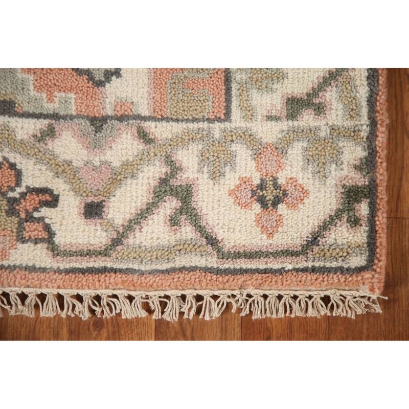 Floral Peach Oushak Style Runner Rug Hand-knotted Wool Carpet - 2'7"x 8'2"
