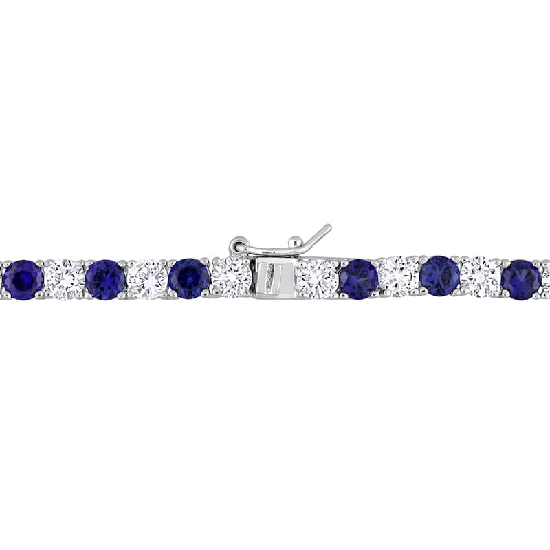 Miadora Created Blue and White Sapphire Tennis Necklace in Sterling Silver