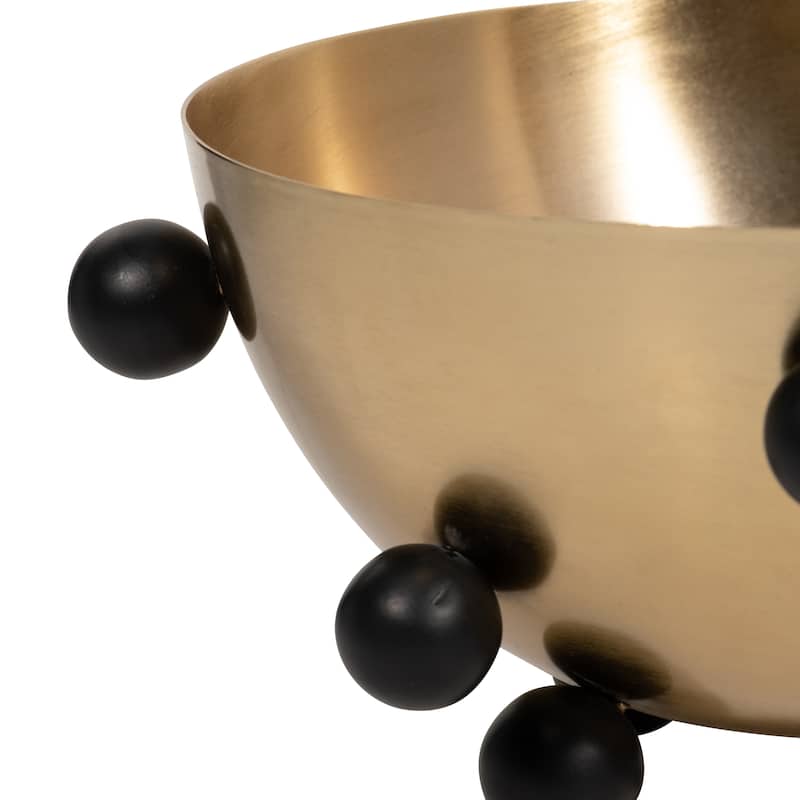 Sagebrook Home Metal Bowl Iron Round Shape with Black Ball Feet 12.76" Gold Metallic Finish - 12.75" x 12.76" x 6"