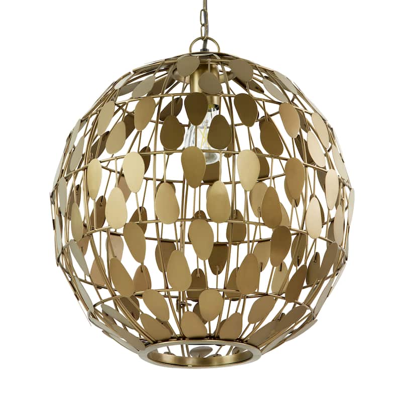 Lena River of Goods Gold Metal 16-Inch Pendant Light with Adjustable Hanging Cord - 16" x 16" x 18/77"