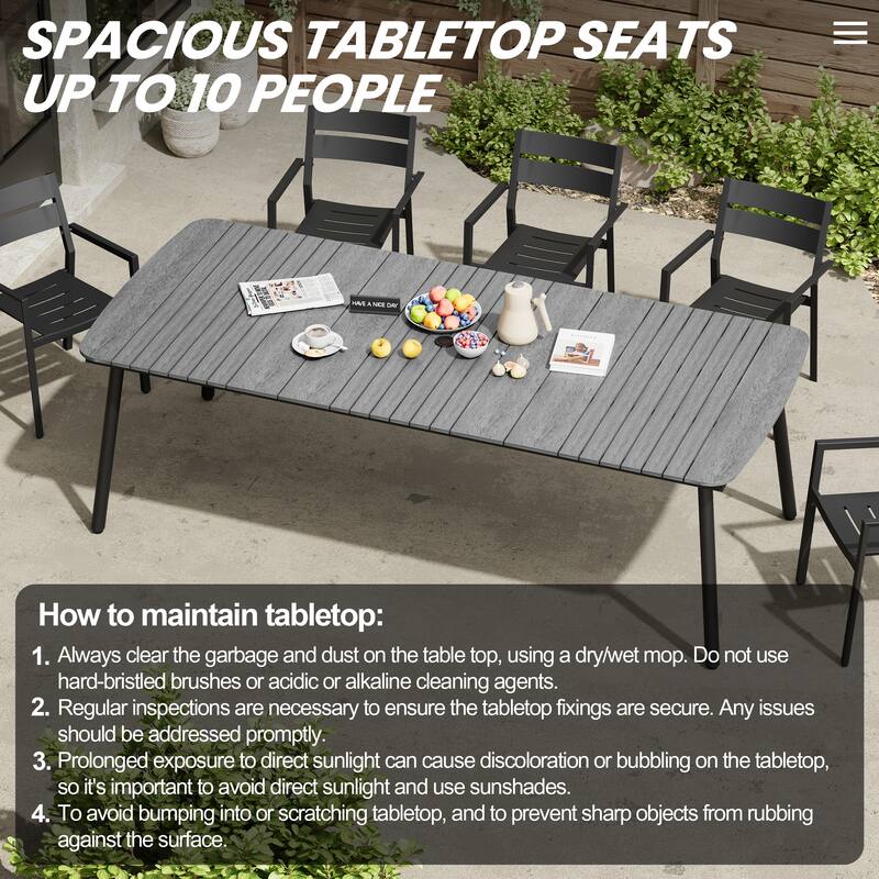 Outdoor Patio Dining Table Rectangular Aluminum Outdoor Table for 6/8/10 Person