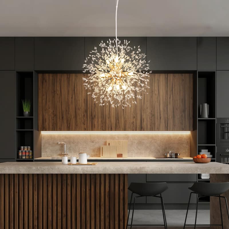 9-Light Modern Glam Crystal Firework Sputnik Ceiling Light Dandelion Starburst Chandelier
