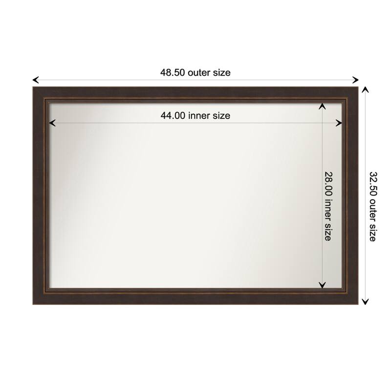 Lara Bronze Framed Non-Beveled Custom Wall Mirror, Bathroom Vanity Mirror - Outer Size: 48.5 x 32.5
