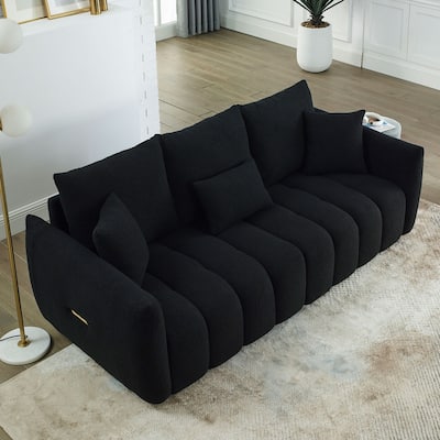 Oversized Upholstered Teddy Fabric Sofa with 3 Back Pillows and Cushions,Living Room Couch