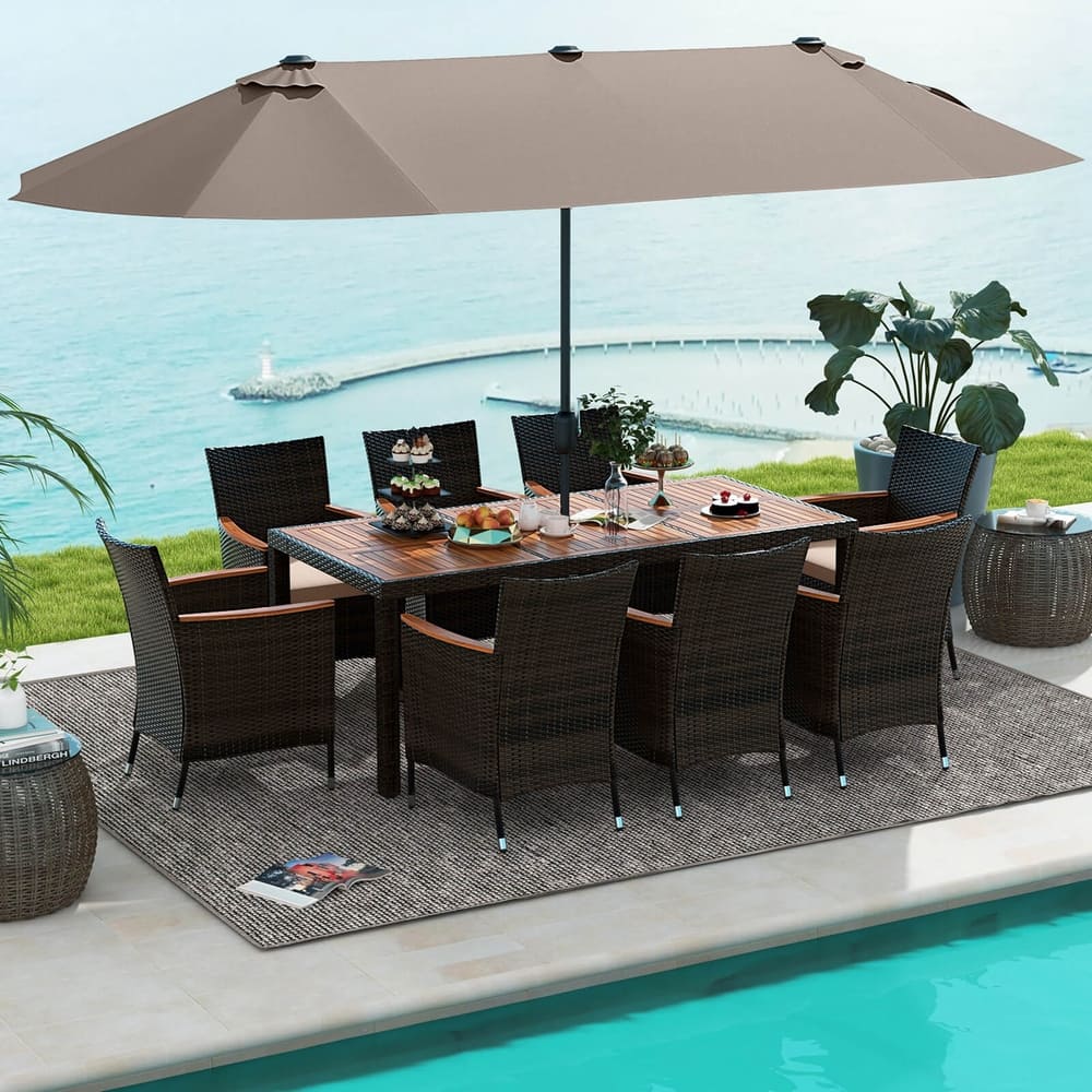 Costway 11 PCS Patio Dining Set with 15ft Double-Sided Patio Umbrella