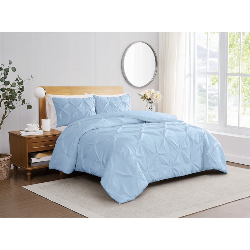 Truly Soft Pinch Pleat Solid 3-piece Microfiber Comforter Set
