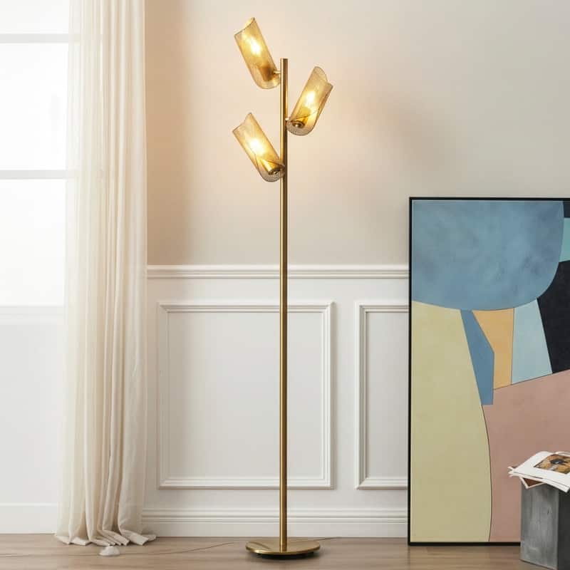 Brightech Lyra 71 in. Brass LED Tree Floor Lamp with 3 Adjustable Light Shades